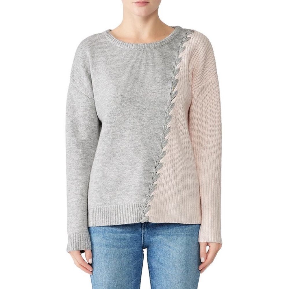 Tabula Rasa Grey And Pink Dante Color-Block Wool Sweater - Picture 2 of 5